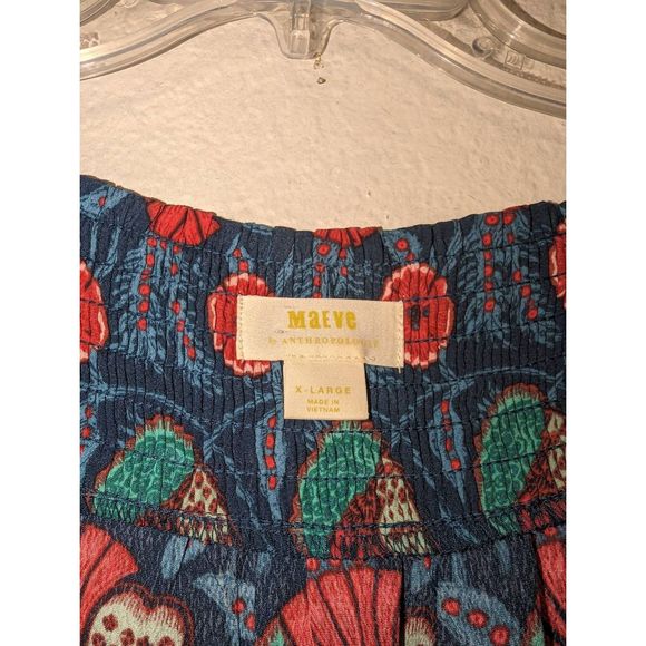 Women's Anthropologie Maeve XL Letitia Smocked Blouse Teal Poppy Babydoll Shirt - Picture 3 of 11